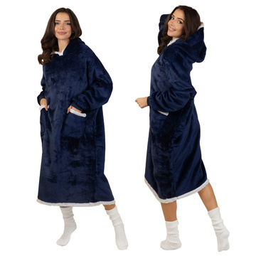 KOCOBLUZA KOC BLUZA CIEPŁA 2w1 GRUBA XXL FUTRZAK POLAR z kapturem OVERSIZE