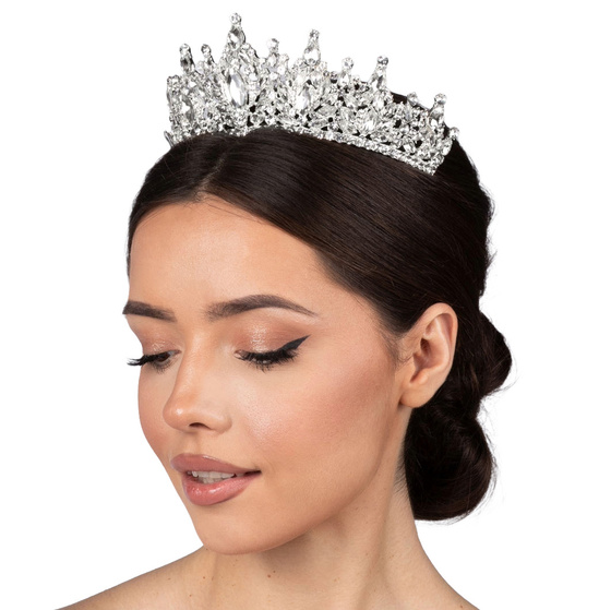 DIADEM Korona Tiara MISS GLOW ŚLUBNY srebrny cyrkonie KRYSZTAŁY