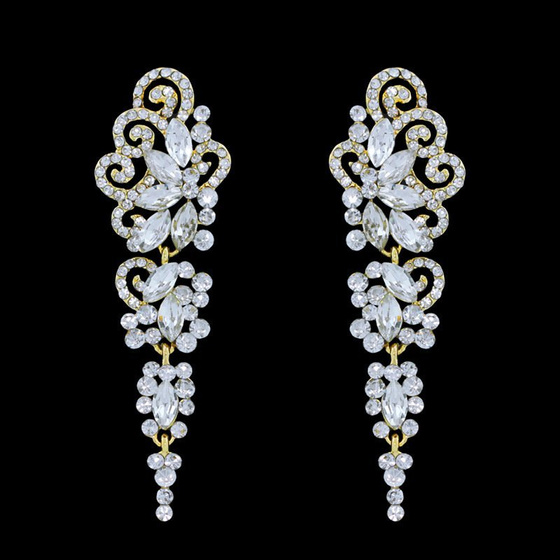 KOLCZYKI złote CYRKONIE wiszące ŚLUBNE długie