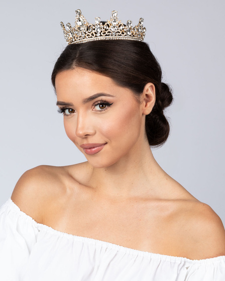 KORONA Diadem Tiara MISS GLOW ŚLUBNA ZŁOTA cyrkonie KRYSZTAŁY