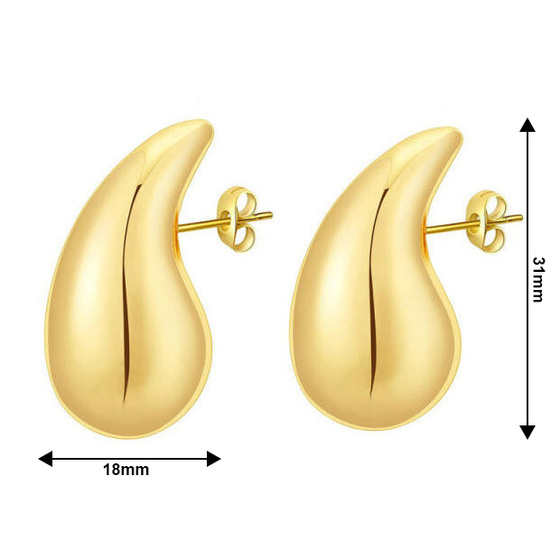 KOLCZYKI ZŁOTE sztyft ŁEZKI KROPLE - STAL SZLACHETNA POZŁACANA
