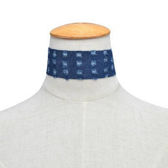 CHOKER jeansowy "potargany" GRANATOWY