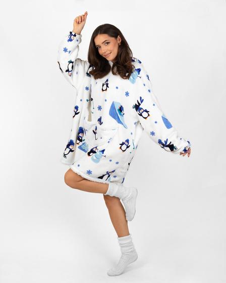 KOCOBLUZA KOC BLUZA CIEPŁA 2w1 GRUBA XXL FUTRZAK POLAR z kapturem OVERSIZE