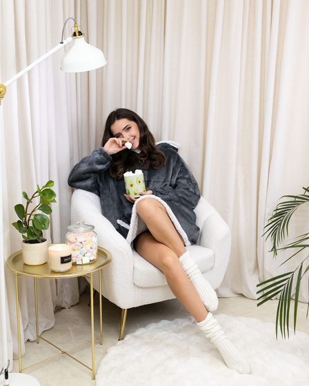 KOCOBLUZA KOC BLUZA CIEPŁA 2w1 GRUBA XXL FUTRZAK POLAR z kapturem OVERSIZE