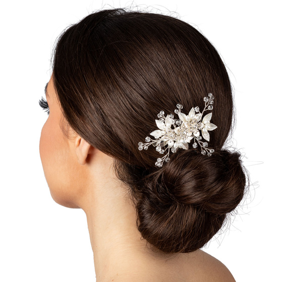 Ozdoba ślubna do włosów GRZEBYK ŚLUB KRYSZTAŁKI KWIATY