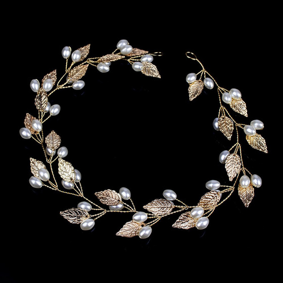 OZDOBA DO WŁOSÓW ślubna ZŁOTA perły LISTKI stroik