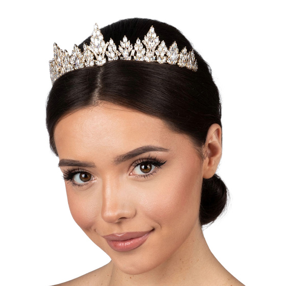 DIADEM Korona Tiara MISS GLOW ŚLUBNY ZŁOTY cyrkonie KRYSZTAŁY