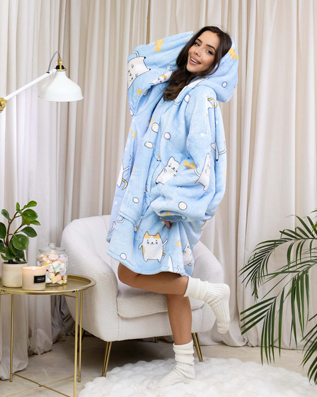 KOCOBLUZA KOC BLUZA CIEPŁA 2w1 GRUBA XXL FUTRZAK POLAR z kapturem OVERSIZE