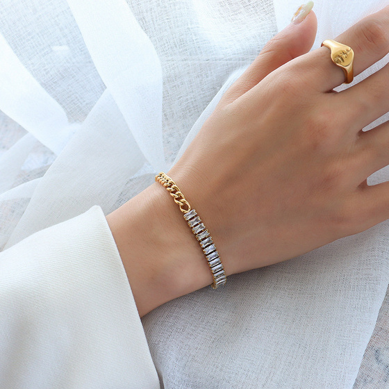 Bransoletka cyrkonie STAL SZLACHETNA POZŁACANA