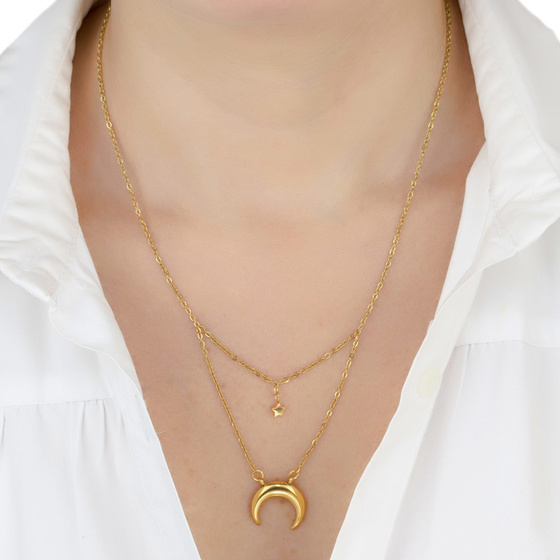 NASZYJNIK podwójny STAL SZLACHETNA POZŁACANA