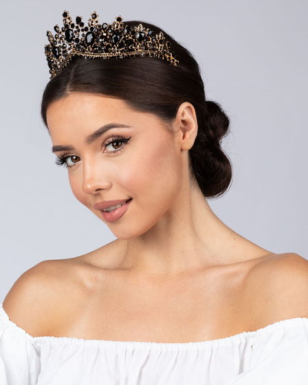 DIADEM Korona Tiara MISS GLOW Wieczorowy CZARNE cyrkonie KRYSZTAŁY