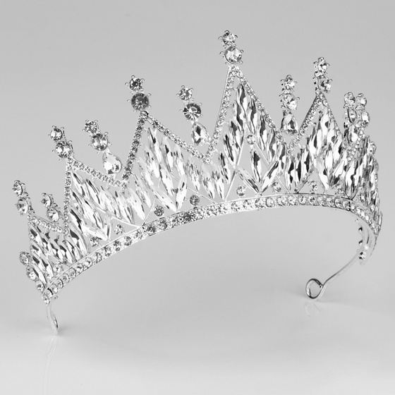 DIADEM Korona Tiara MISS GLOW ŚLUBNY srebrny cyrkonie KRYSZTAŁY