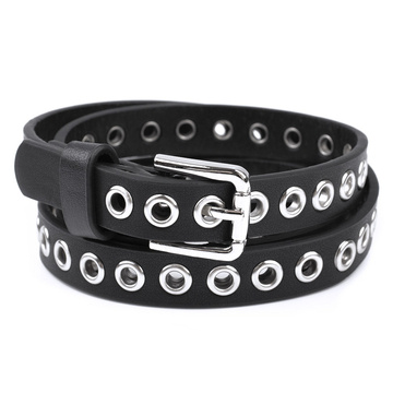 PASEK do spodni damski CZARNY klamra KÓŁKA wąski