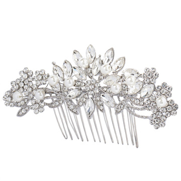 OZDOBA DO WŁOSÓW grzebyk ŚLUBNA kwiaty SREBRNA