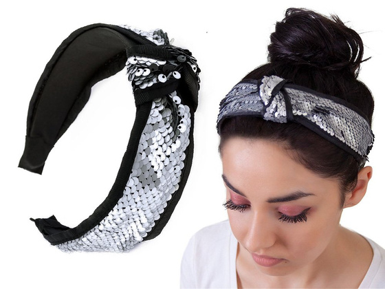 OPASKA DO WŁOSÓW srebrna CEKINY matowe WĘZEŁ supeł