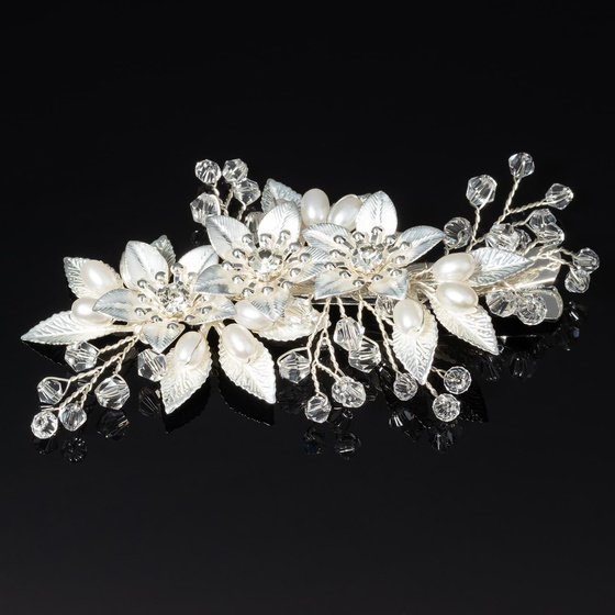 Ozdoba ślubna do włosów GRZEBYK ŚLUB KRYSZTAŁKI KWIATY