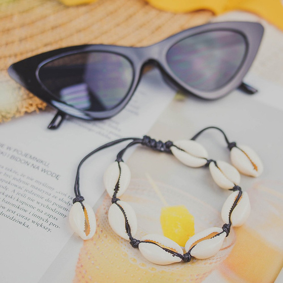 BRANSOLETKA damska sznurek MUSZLE muszelki CZARNA