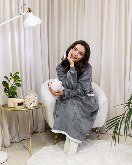 KOCOBLUZA KOC BLUZA CIEPŁA 2w1 GRUBA XXL FUTRZAK POLAR z kapturem OVERSIZE