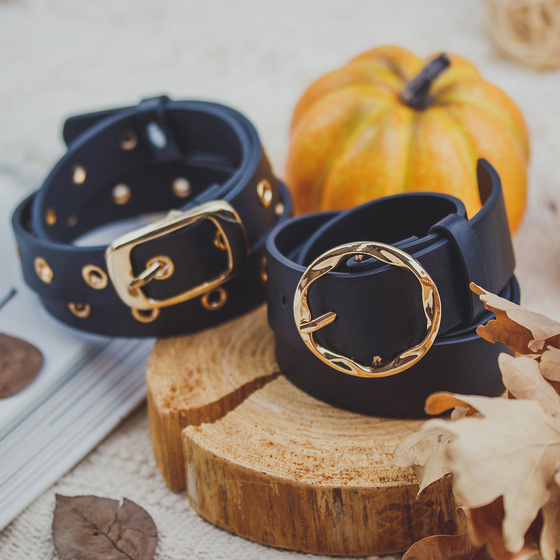 PASEK do spodni CZARNY damski klamra koło