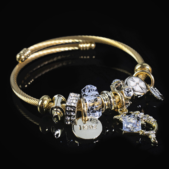 Bransoletka charmsy STAL SZLACHETNA POZŁACANA