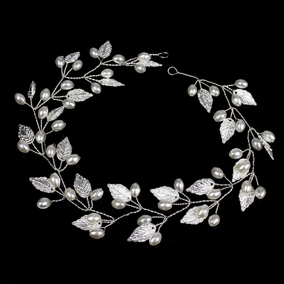 OZDOBA DO WŁOSÓW ślubna SREBRNA perły LISTKI ślub