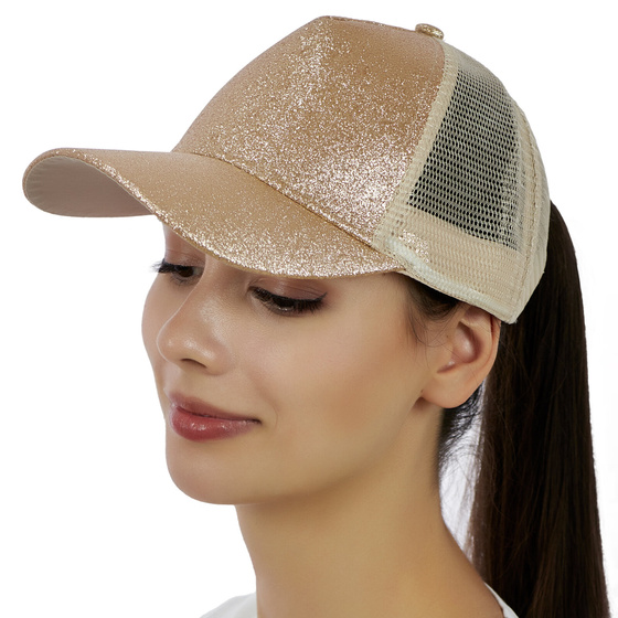 CZAPKA z daszkiem bejsbolówka NA KUCYK brokat DAMSKA z siatką