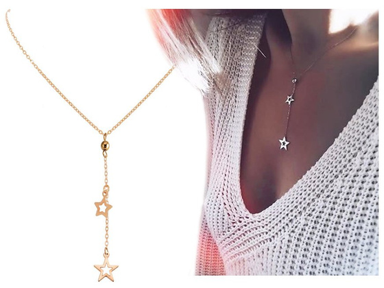 NASZYJNIK złoty CELEBRYTKA dwie GWIAZDY. DELIKATNY