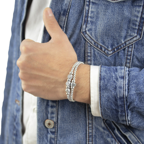 Bransoletka MĘSKA podwójna KORALIKI srebrna