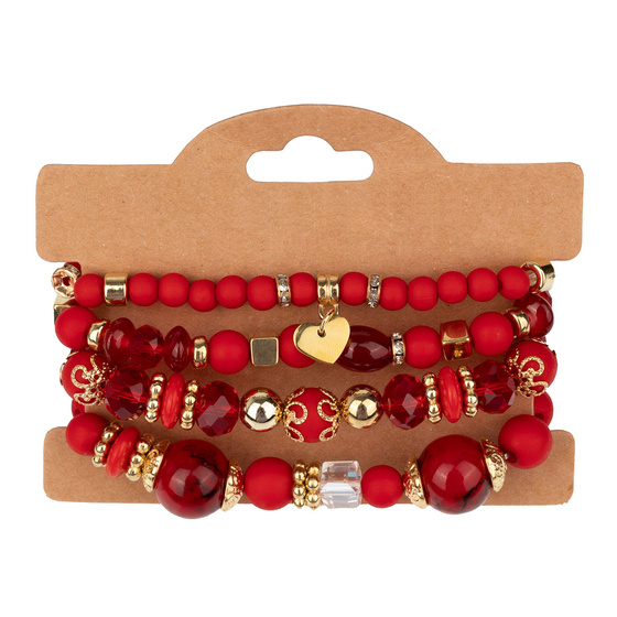 BRANSOLETKI damskie koraliki serce ZESTAW 4 sztuki