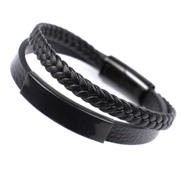 Bransoletka męska STAL SZLACHETNA 316L SKÓRA