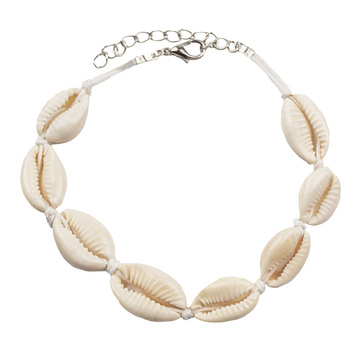 BRANSOLETKA NA NOGĘ muszelki MUSZLE zapinana BIAŁA