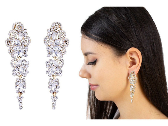 KOLCZYKI złote CYRKONIE wiszące ŚLUBNE długie