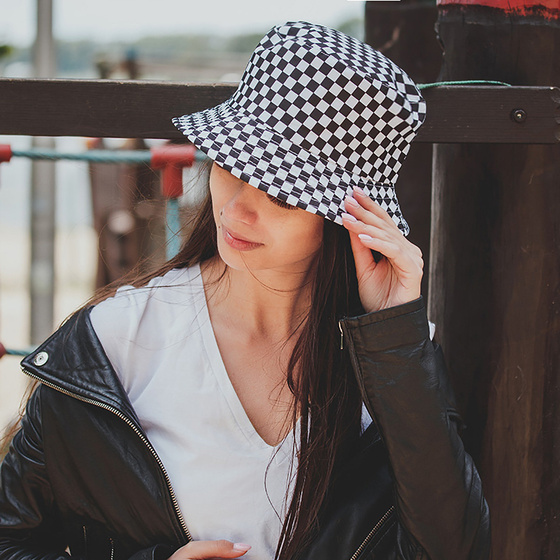 BUCKET HAT czapka dwustronna KAPELUSZ kratka
