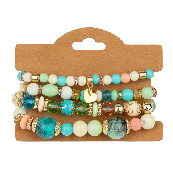 BRANSOLETKI damskie koraliki serce ZESTAW 4 sztuki