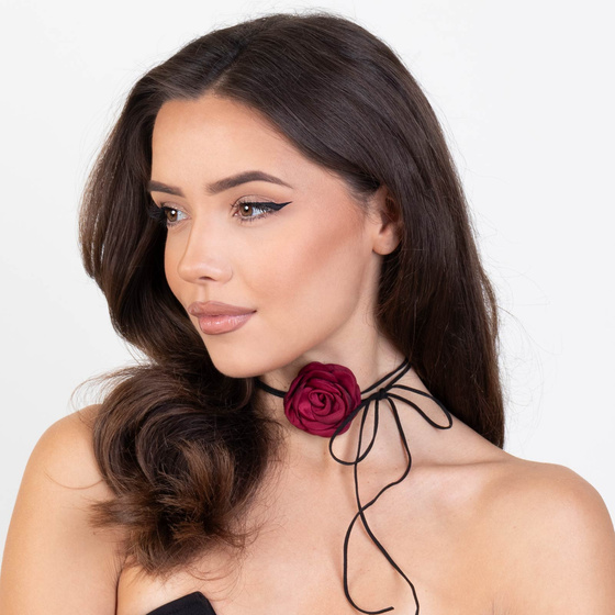 CHOKER Naszyjnik ozdobny KWIAT na szyję róża na rzemyku elegancki