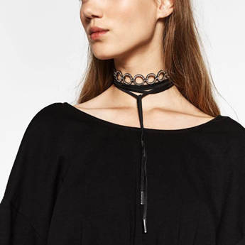 CHOKER naszyjnik PODWÓJNY wiązany CYRKONIE czarny