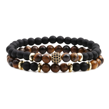 BRANSOLETKA zestaw KAMIEŃ NATURALNY BRĄZOWY CZARNY