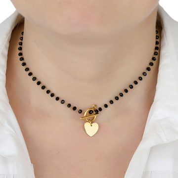 Naszyjnik serce STAL SZLACHETNA POZŁACANA koraliki