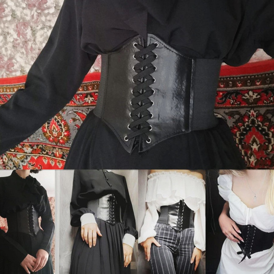 PASEK pas szeroki GORSET czarny GUMOWY SZNUROWANY rozmiar M