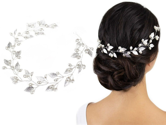 OZDOBA DO WŁOSÓW ślubna SREBRNA perły LISTKI ślub