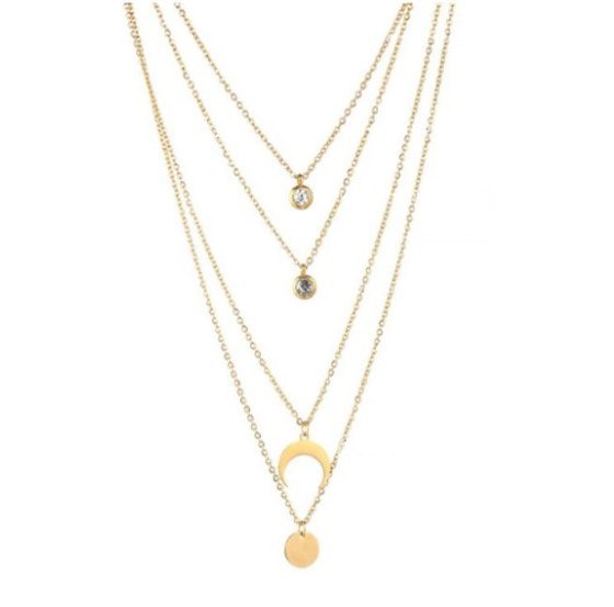 Naszyjnik DŁUGI księżyc STAL SZLACHETNA POZŁACANA