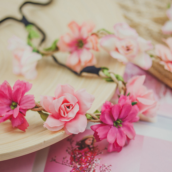 WIANEK na głowę opaska NA GUMCE panieński RÓŻOWY