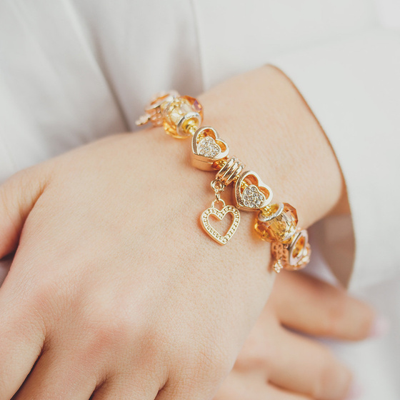 Bransoletka damska ZŁOTA charms MODUŁOWA serduszko