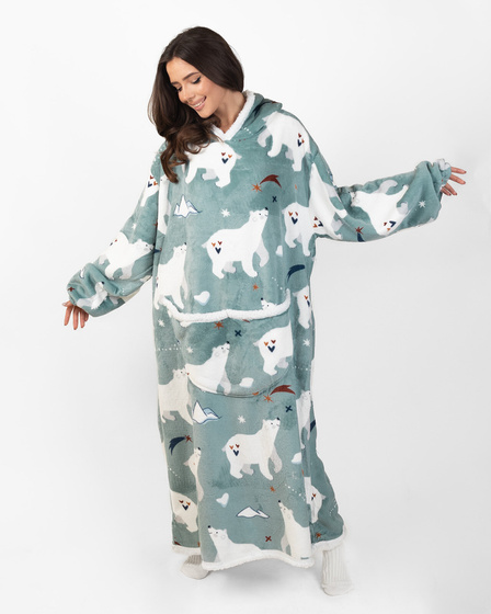 KOCOBLUZA KOC BLUZA CIEPŁA 2w1 GRUBA XXL FUTRZAK POLAR z kapturem OVERSIZE