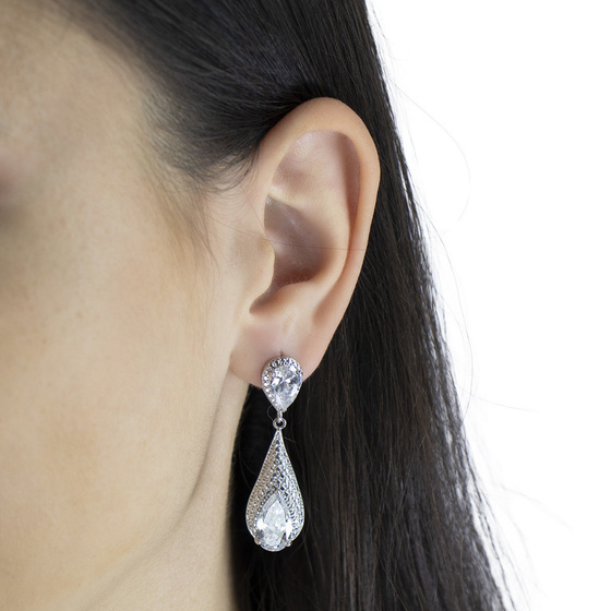 Kolczyki damskie ŚLUBNE cyrkonie DŁUGIE srebrne