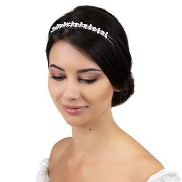 OPASKA ŚLUBNA do włosów SREBRNA diadem CYRKONIE