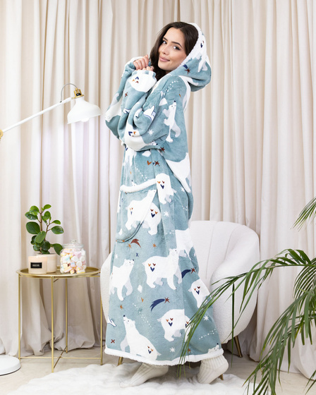 KOCOBLUZA KOC BLUZA CIEPŁA 2w1 GRUBA XXL FUTRZAK POLAR z kapturem OVERSIZE