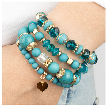 BRANSOLETKI damskie koraliki serce ZESTAW 4 sztuki