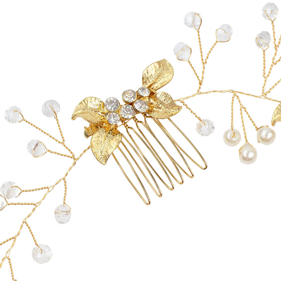 OZDOBA ŚLUBNA damska do włosów grzebyk PEREŁKI cyrkonie ślub