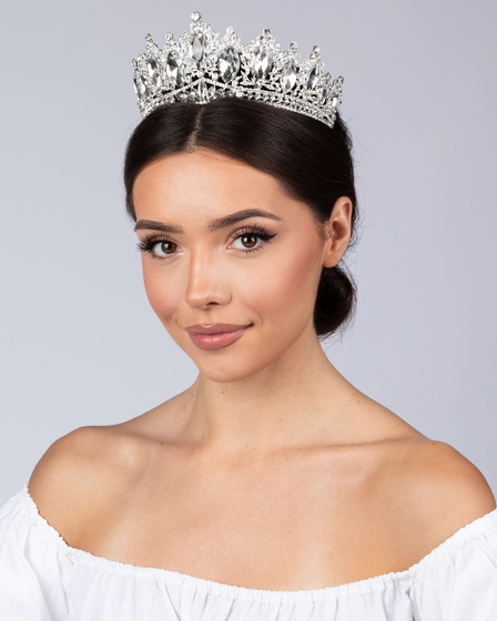 DIADEM Korona Tiara MISS GLOW ŚLUBNY srebrny cyrkonie KRYSZTAŁY